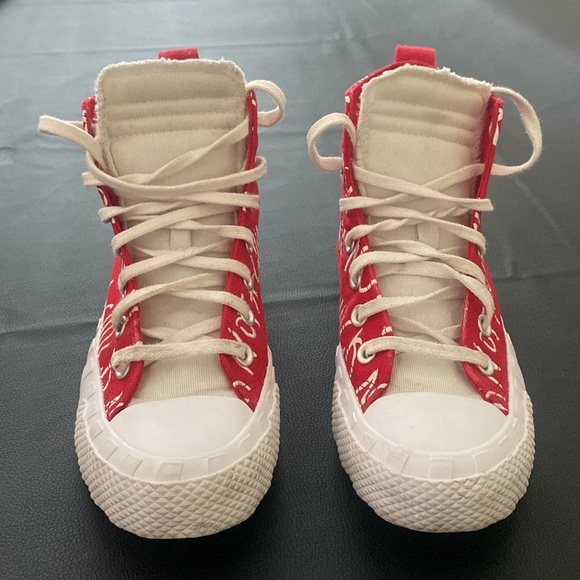 Red and white “not a chuck” high top Converse - Picture 3 of 9